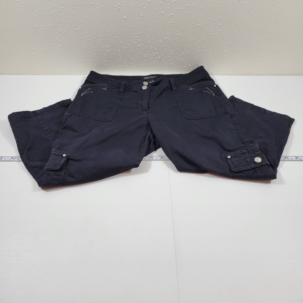 White House Black Market Cargo Pants Womens 2 Black Excellent Embroidered Crop